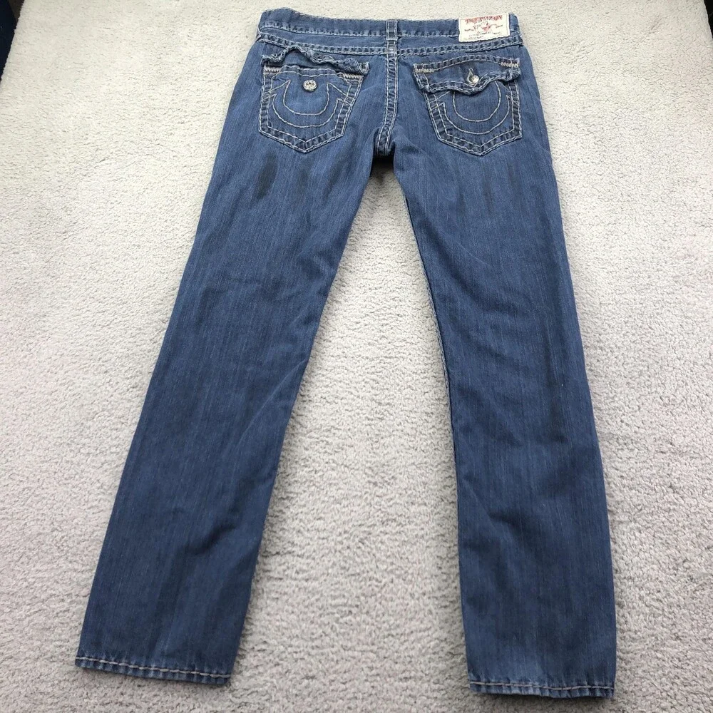 True Religion Jeans Mens 36x32 Blue Medium Wash Slim Skinny Flap Denim Pants
